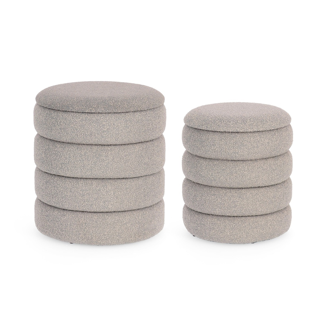 Bouclé Storage Pouf Set of 2 - Grey