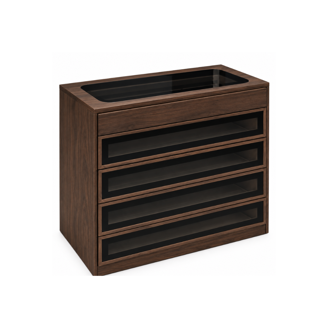 Island Drawer 4 Glass Front - Dark Wal nut