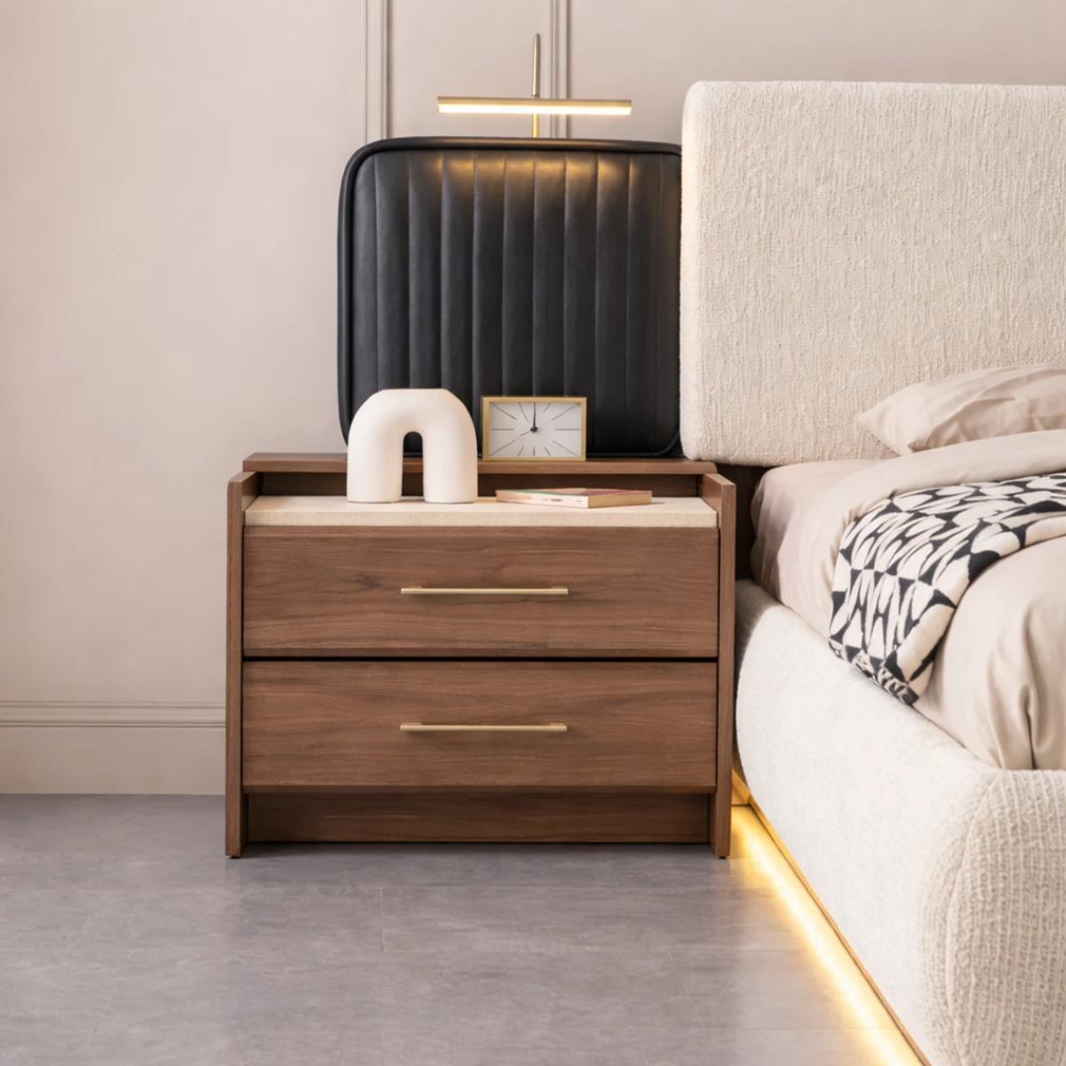 Bilbao Night Table – Walnut & Travertene image 1