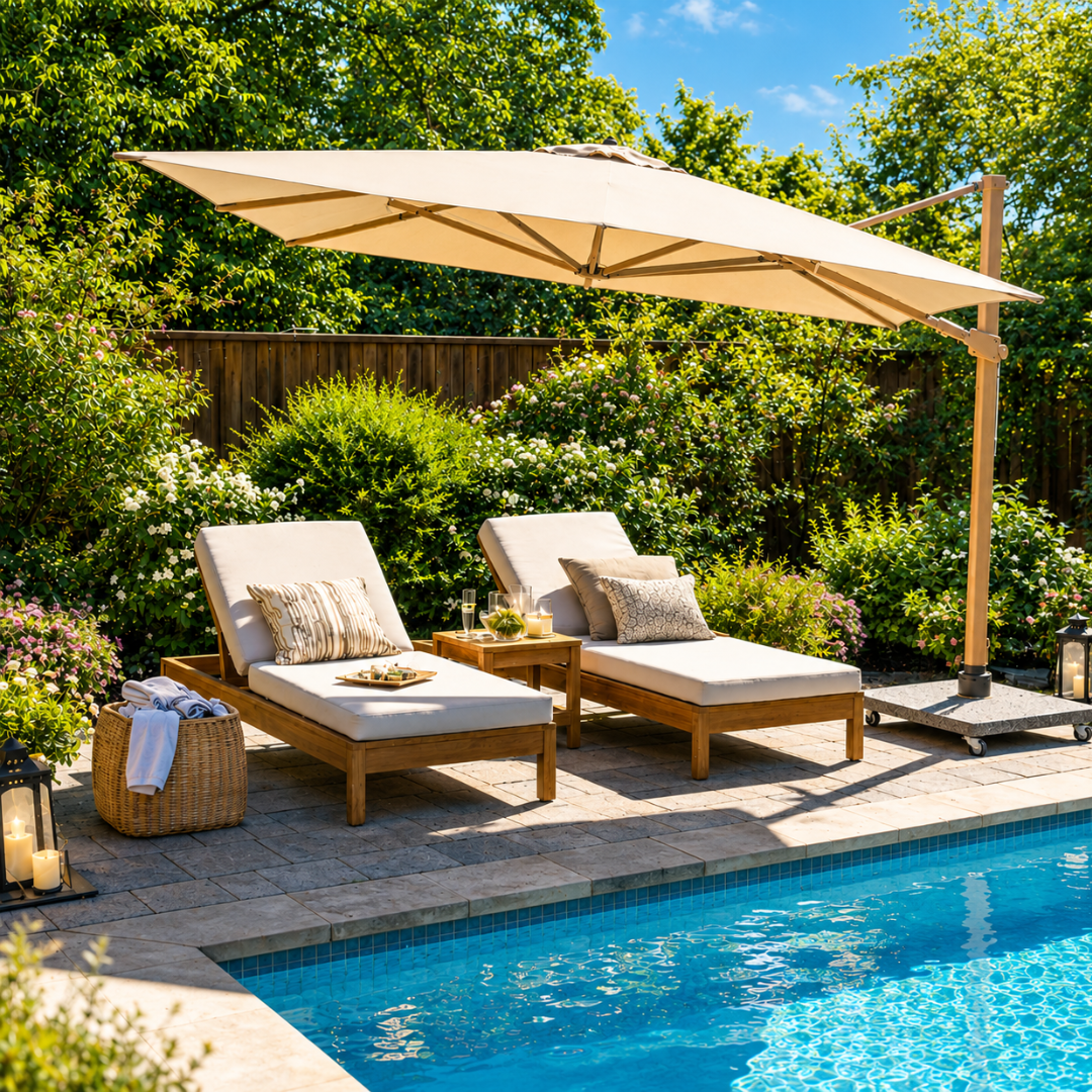 Premium Side Pole Umbrella 300x300cm – Latte frame Sand