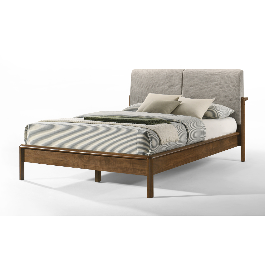 Queen Bed 165×205 cm – Grey/ Natural Walnut