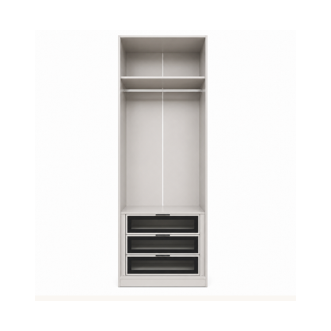 Wardrobe   80x240cm with Shelves, Hanging Rail & Glass Drawer – Taupe