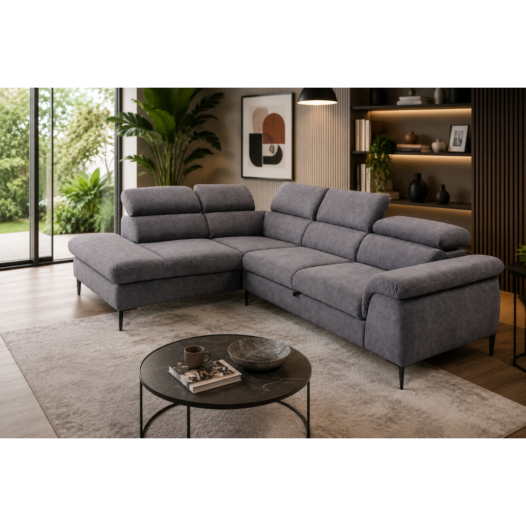 L Corner Sofa Left with Sleeper & Storage – Taupe