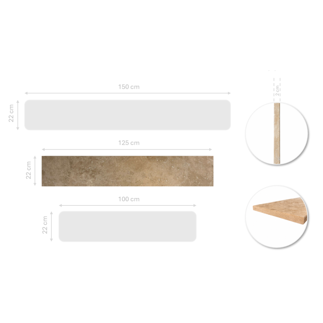 Sills Travertine 2cm CC Honed & Filled – 125x22cm