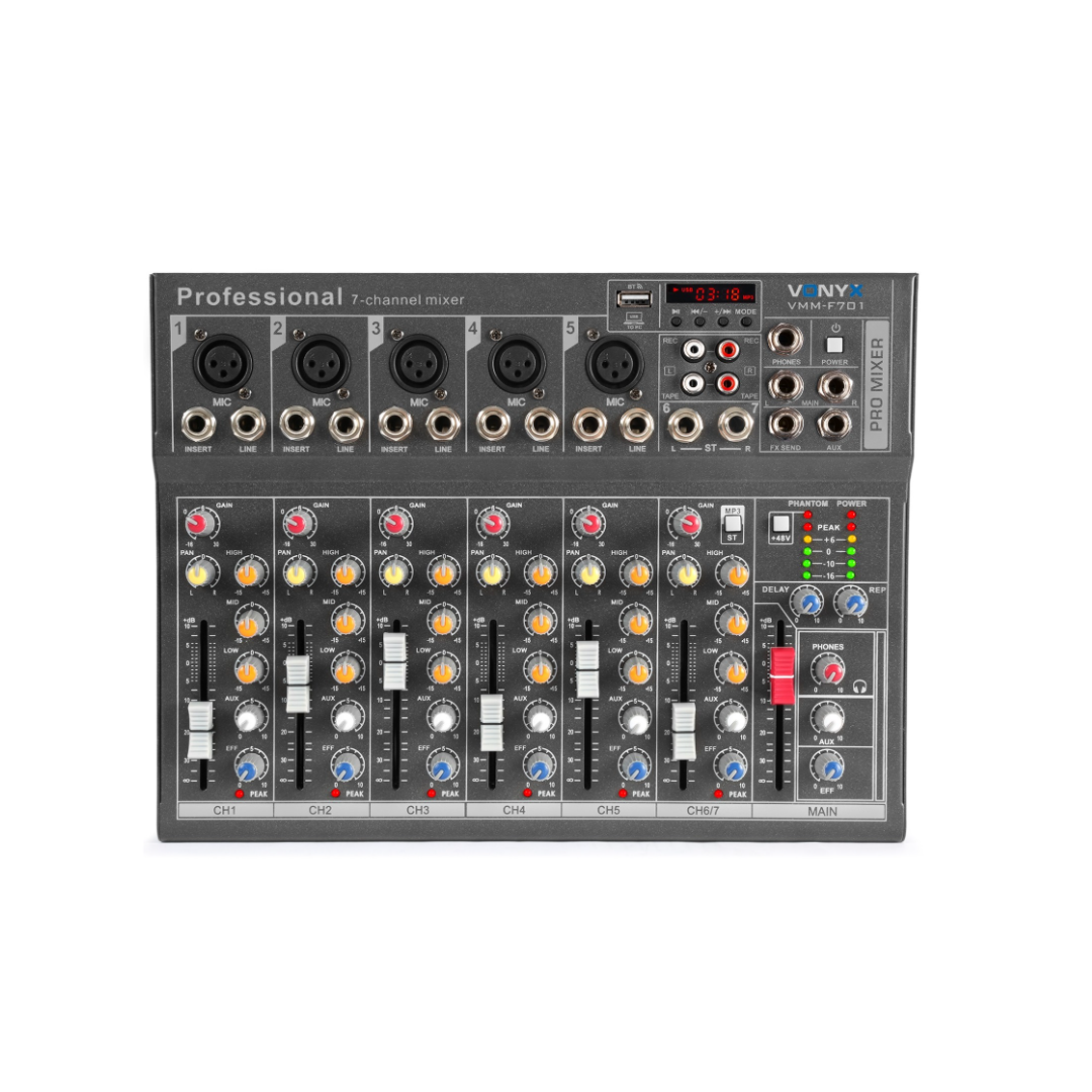 Multifunctional Audio Mixer with USB & Echo 7-Channel