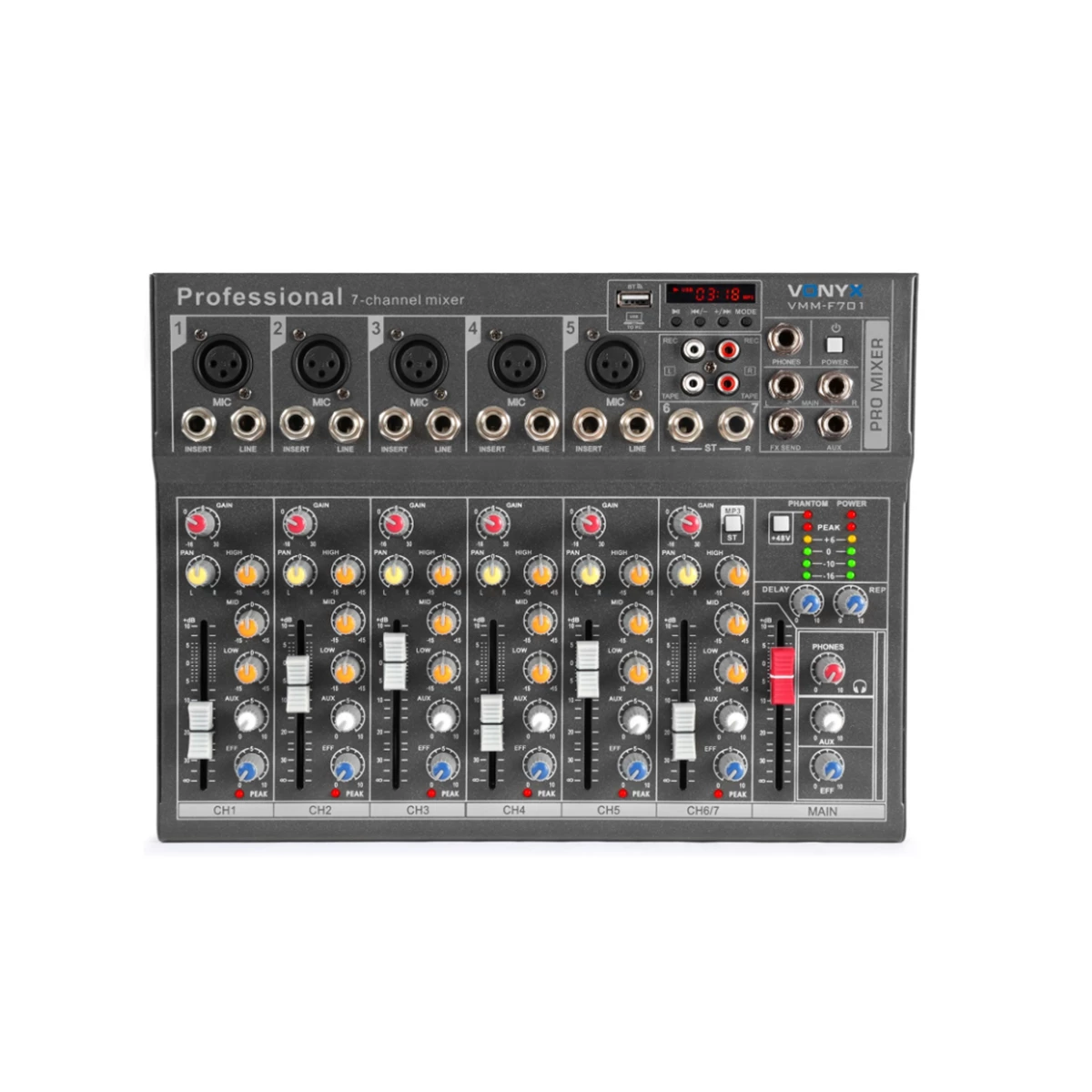 Multifunctional Audio Mixer with USB & Echo 7-Channel image 1