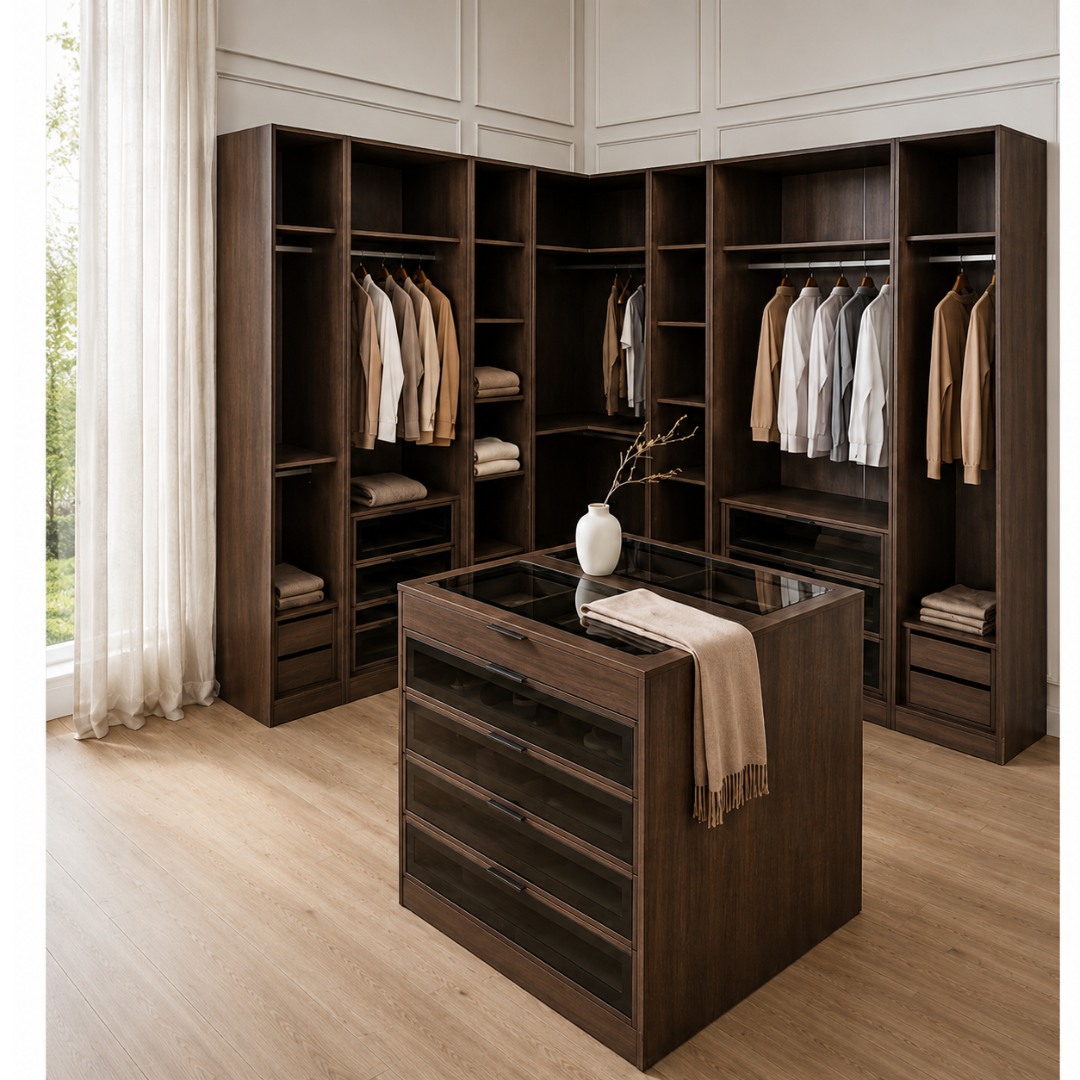 Wardrobe With 5 Shelves 50x240cm – Dark Walnut