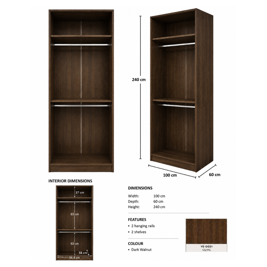 Wardrobe 100x240cm – Dark Walnut