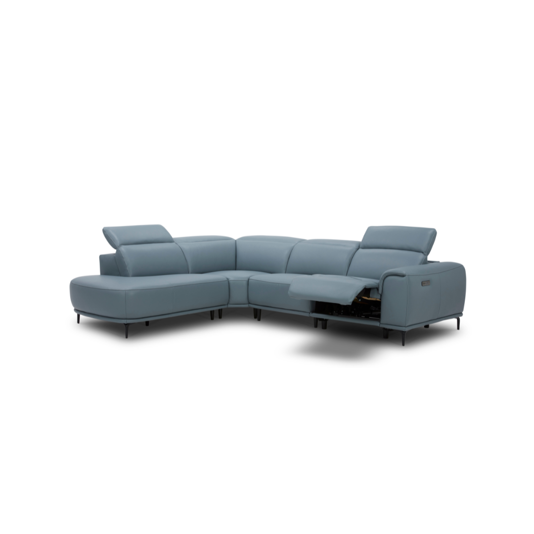 Corner Sofa Electric Recliner & Lumbar Support (Right Arm Facing) Blue.