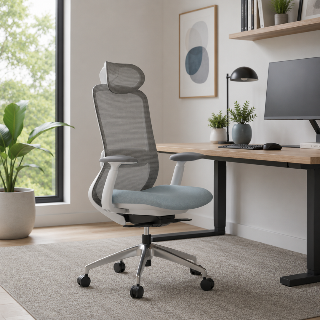 Office Chair with Adjustable Headrest - Light Blue