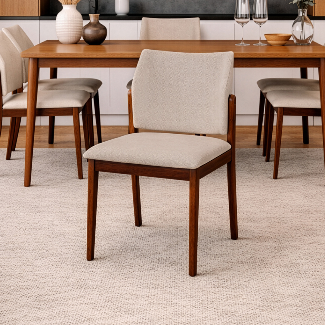 Dining Chair – Beige & Walnut