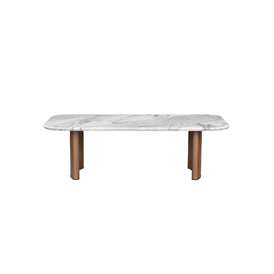 Coffee Table 130x70x40 cm - Ceramic Marble Top with Walnut Base