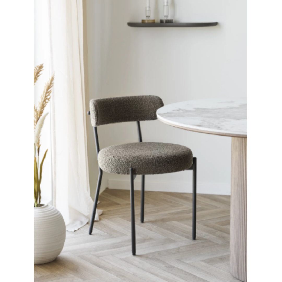Dining Chair – Brown Bouclé & Black Legs Badalona