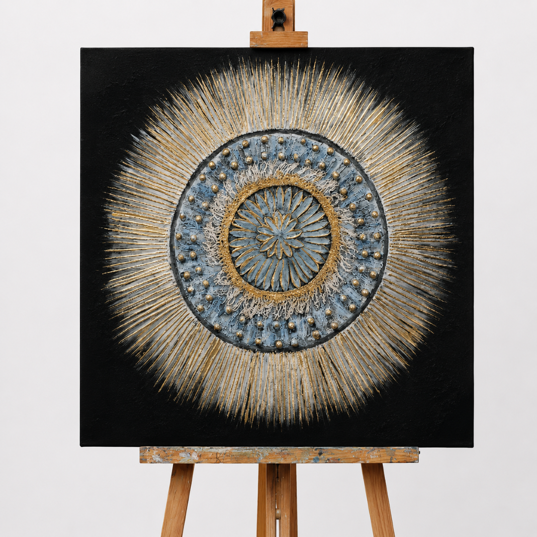 Blue-Grey 3D Mandala Acrylic Painting – 100x100 cm