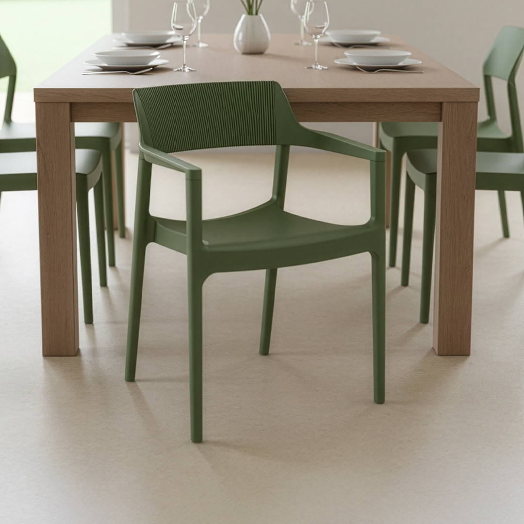 Modern Stackable Plastic Armchair – Olive Green