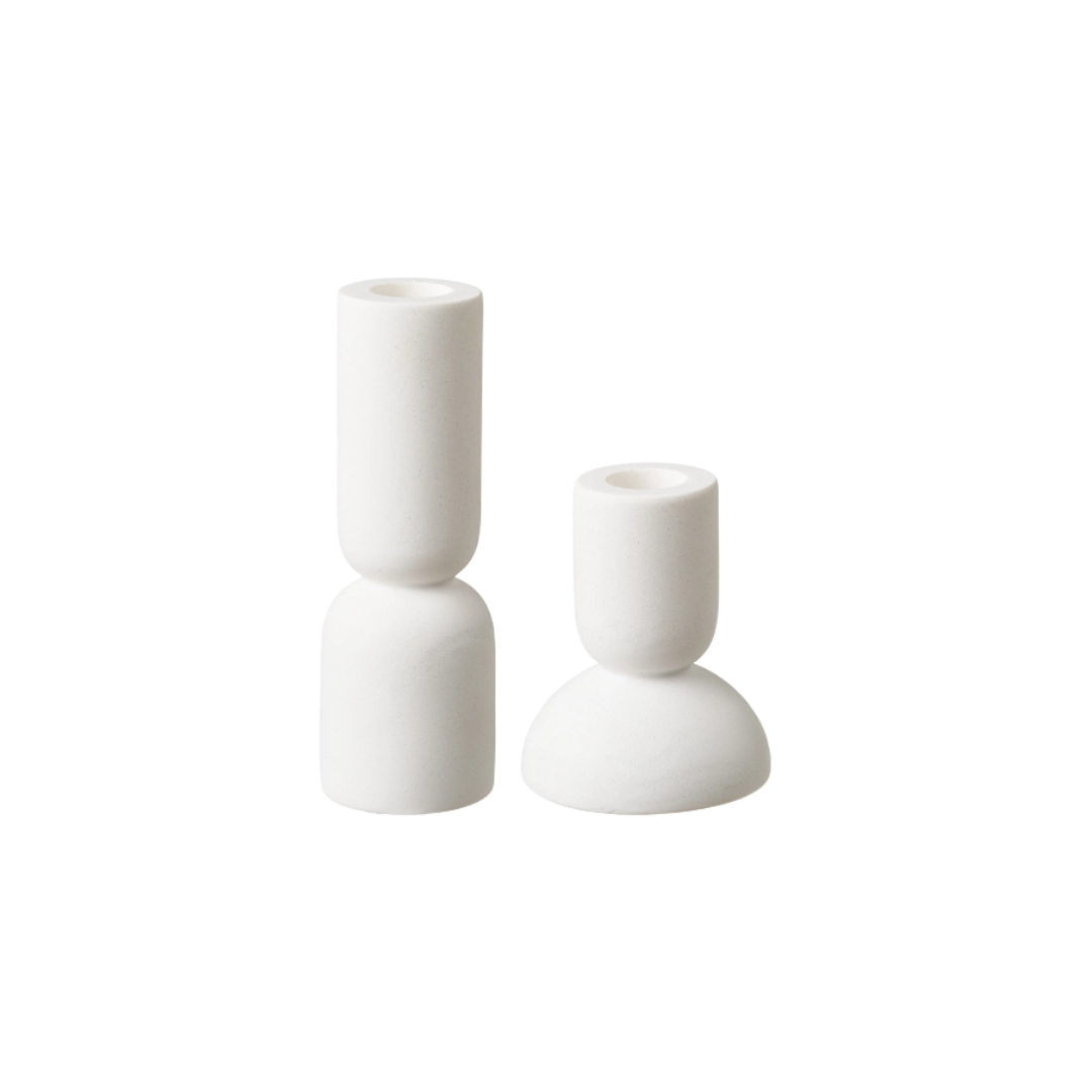 Candle Holder – Limestone White (Set of 2)