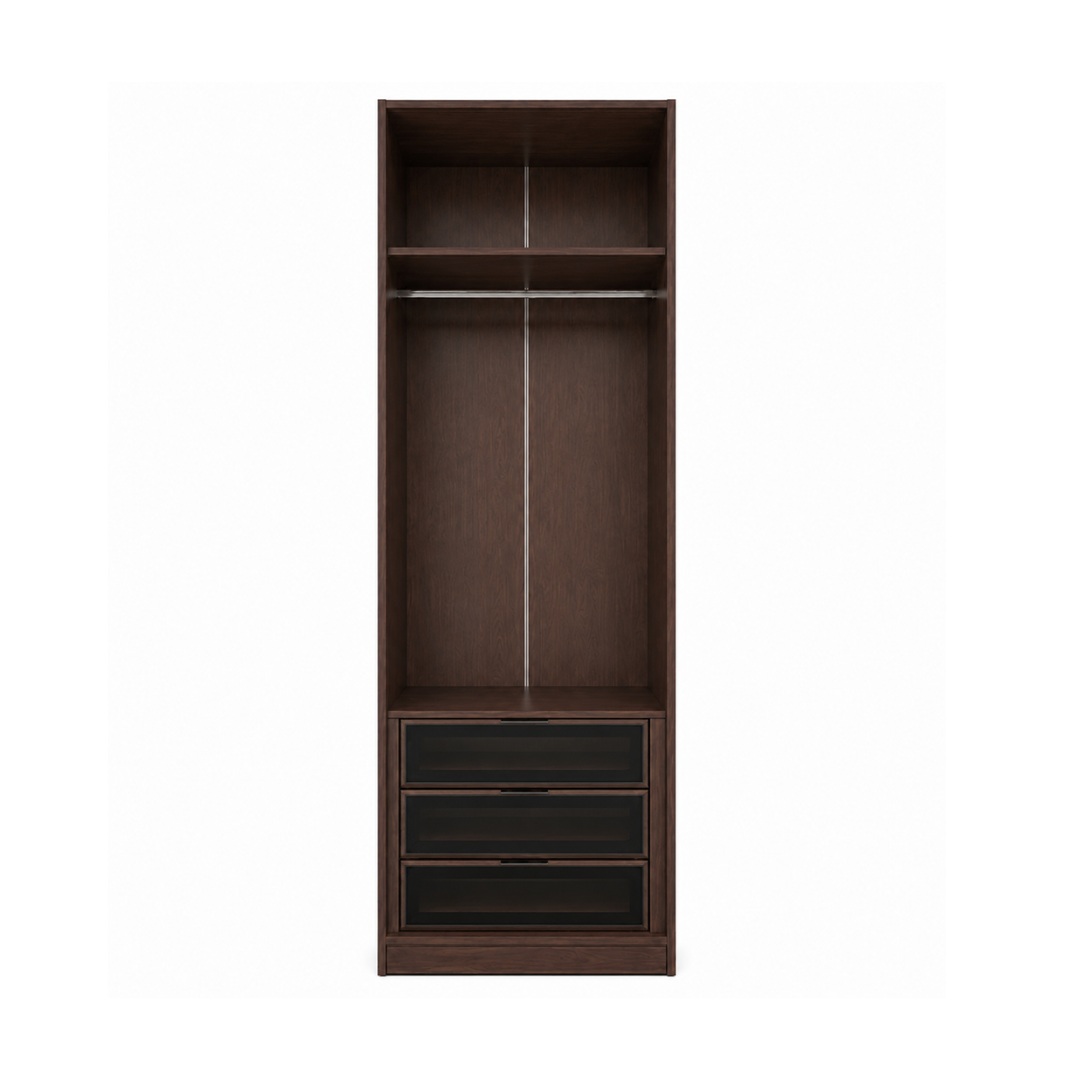 Wardrobe 80x240cm with Shelves, Hanging Rail & Glass Drawer – Dark Walnut