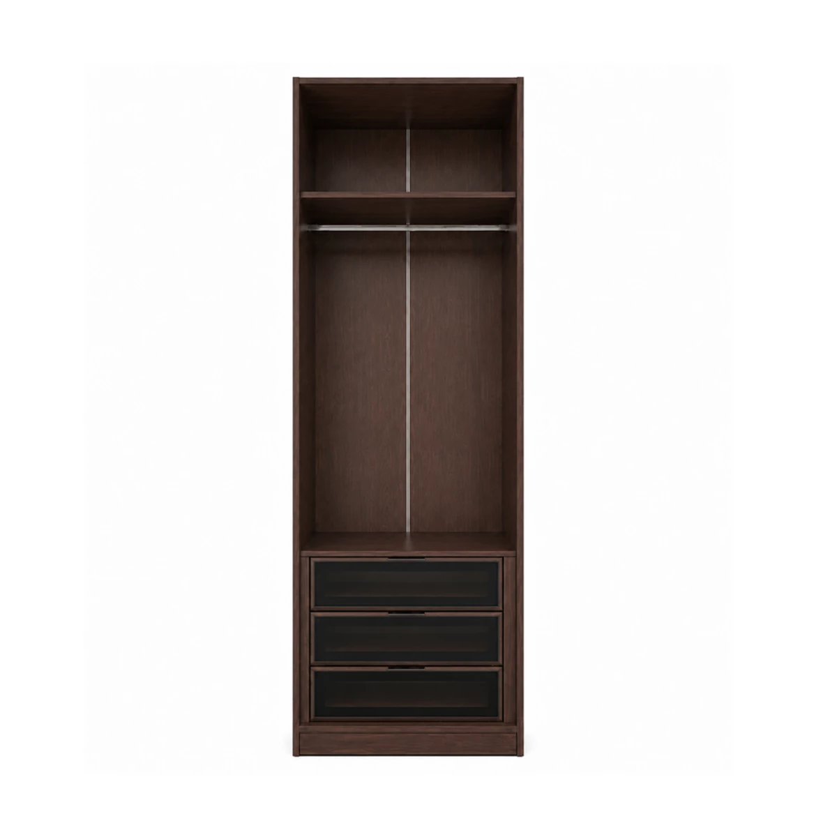 Wardrobe 80x240cm with Shelves, Hanging Rail & Glass Drawer – Dark Walnut image 1