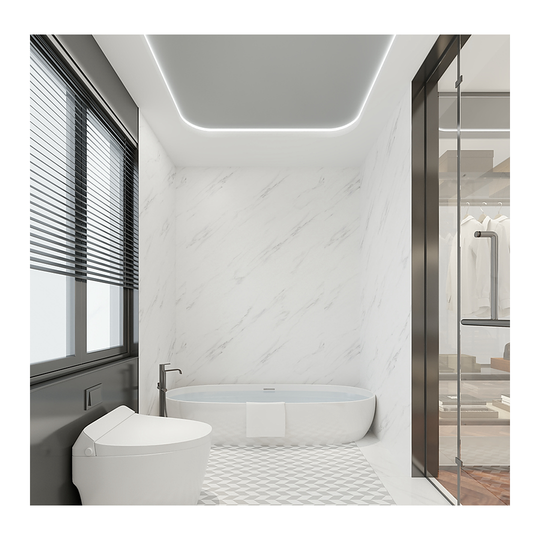 Rigid Interlocking SPC Wall Panel - Marble-Effect White Stone