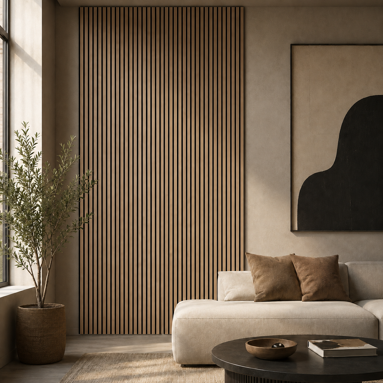 Wood Slat Acoustic Wall Panel - White Oak One-Sided Veneer