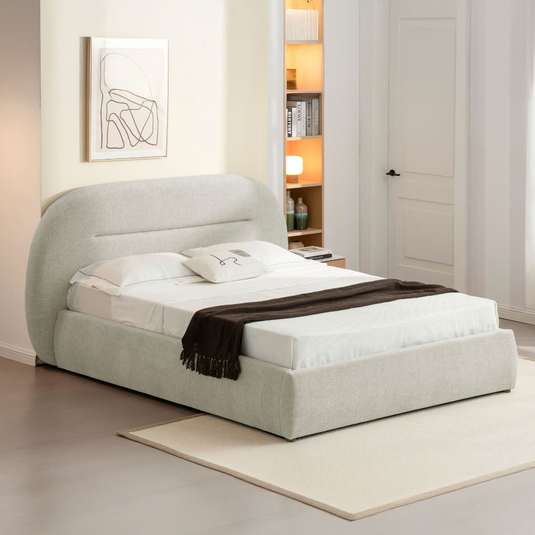 Upholstered Bed with Gas Lift – Beige 160x200