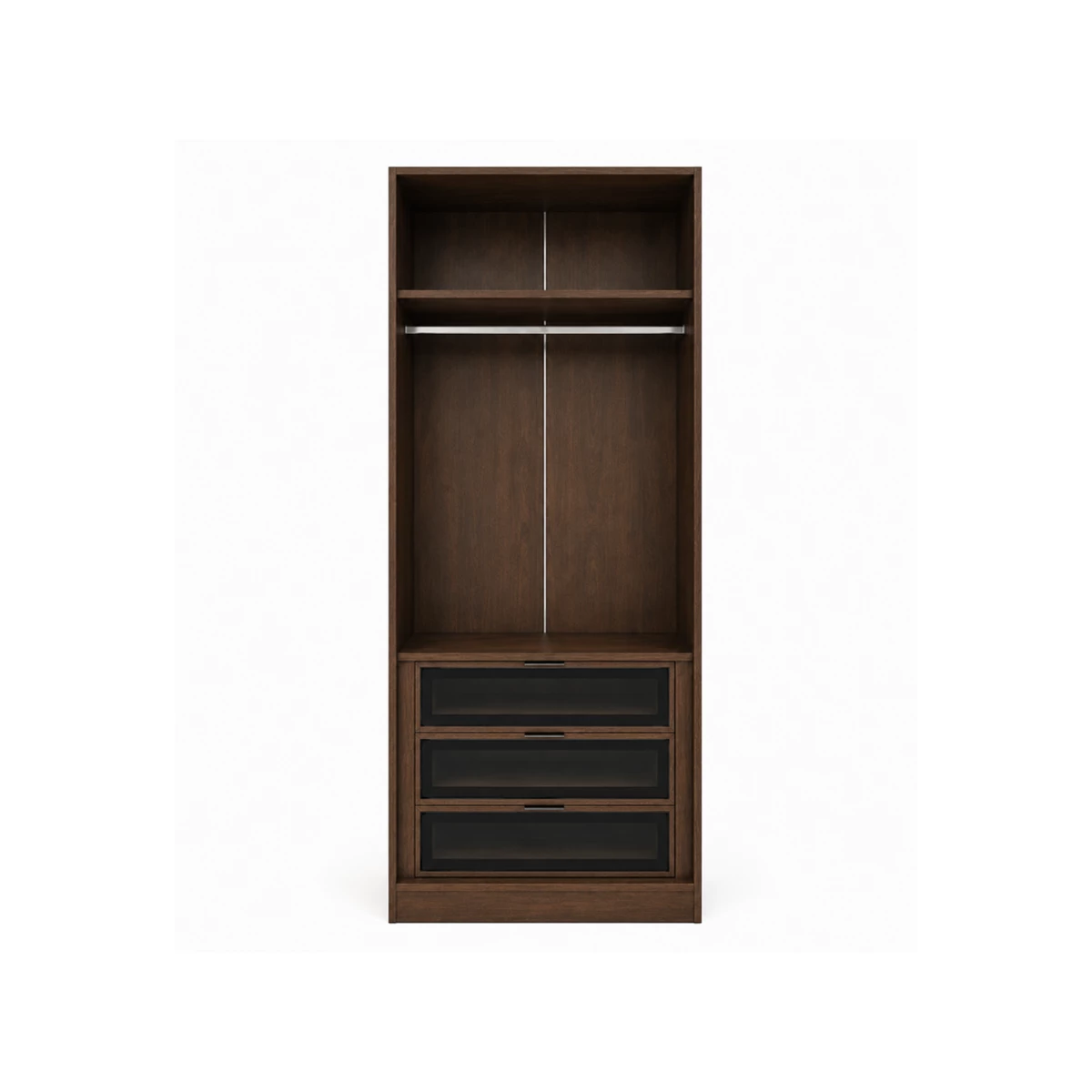 Wardrobe with Shelves 100x240 cm, Hanging Rail & Glass Drawers – Dark Walnut image 1